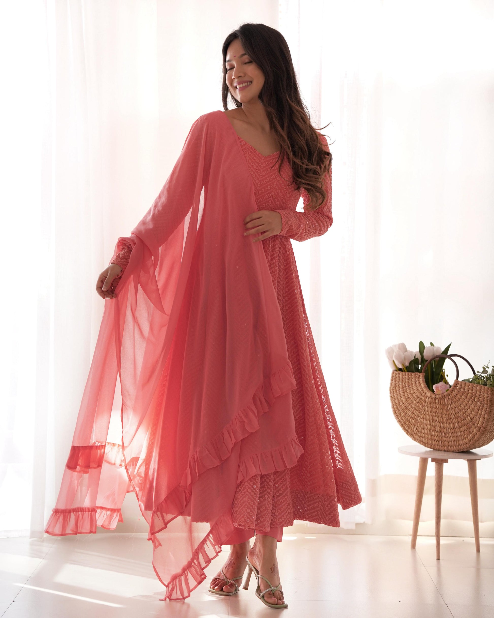 Pink color georgette salwar suit with dupatta