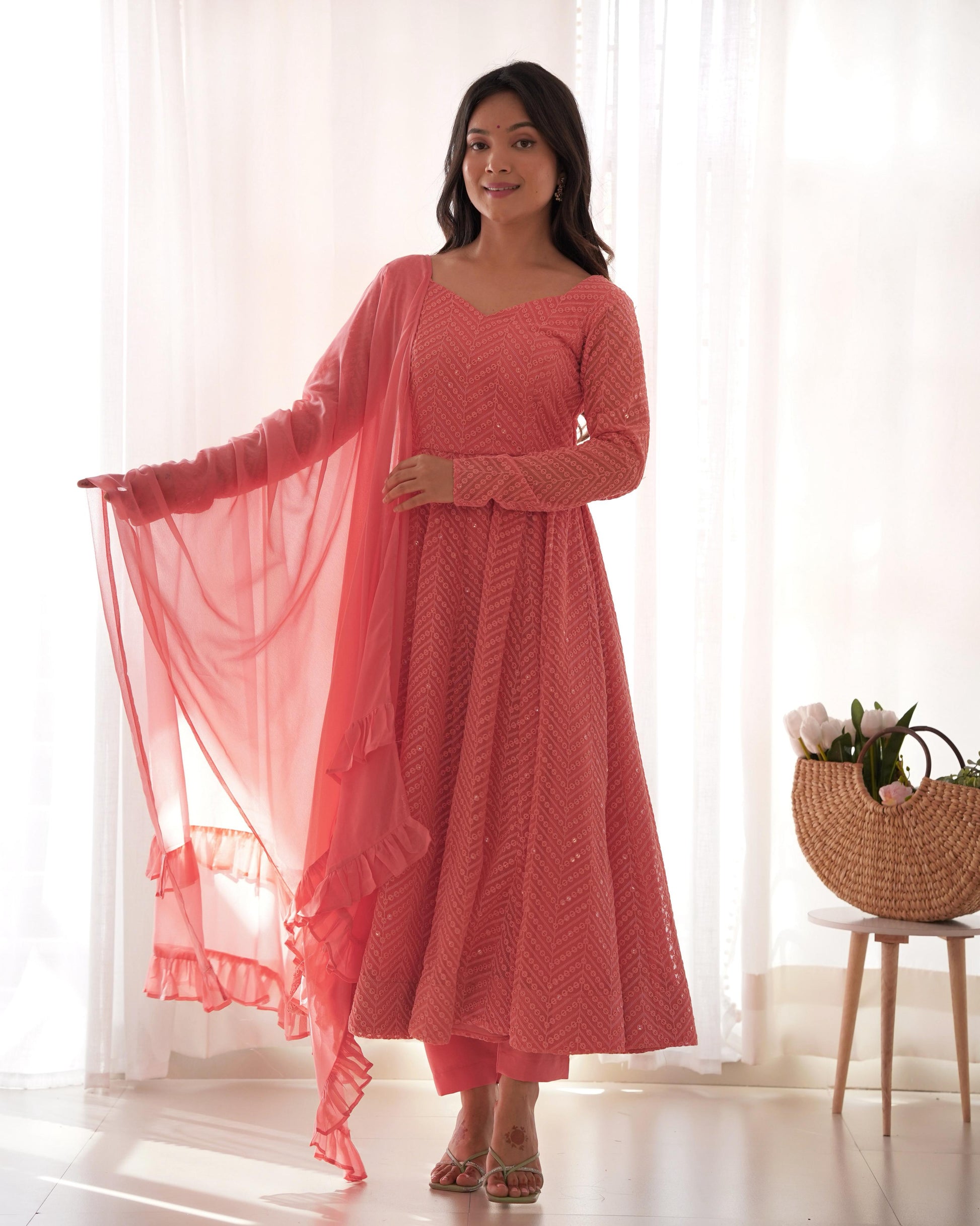 Pink color georgette salwar suit with dupatta online