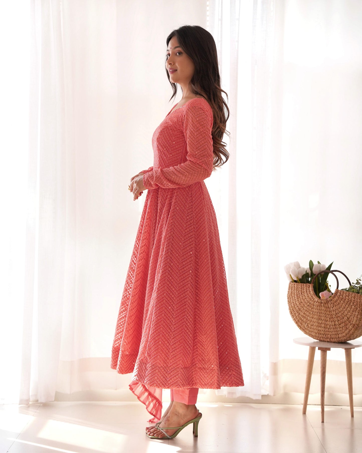 Pink color georgette salwar suit with dupatta images