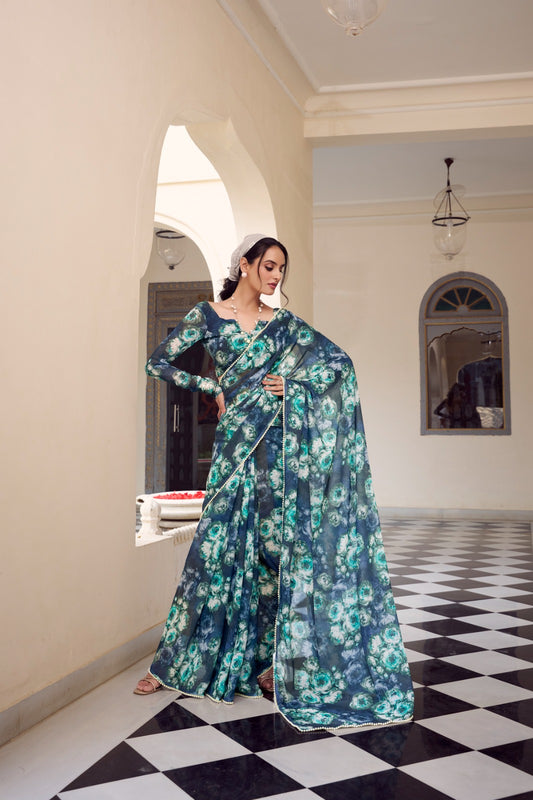 Navy blue color weightless marbal saree for women