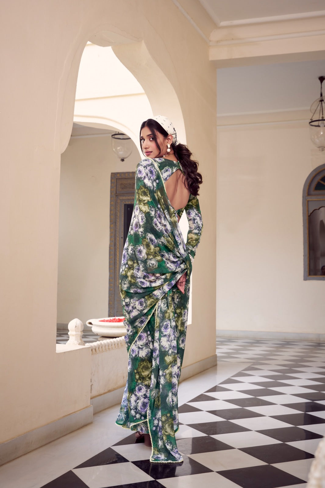 Green color weightless marbal saree with blouse price