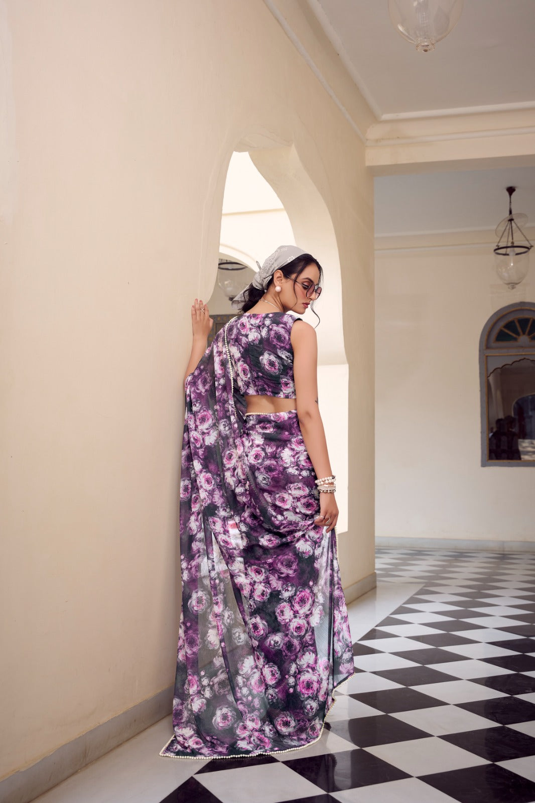 Grey color weightless marbal saree with blouse