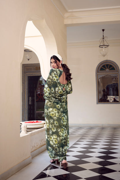 Green color weightless marbal saree with blouse online