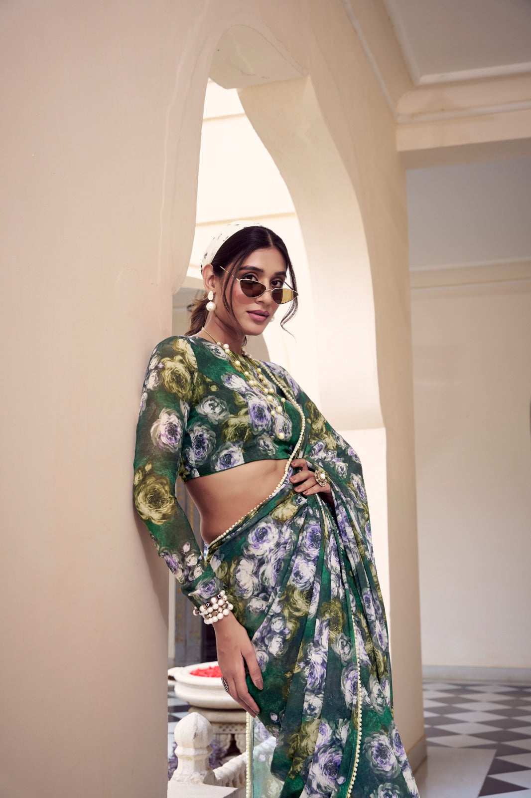Green color weightless marbal saree for women