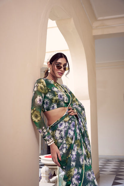 Green color weightless marbal saree for women