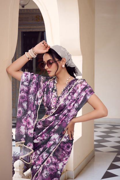 Grey color weightless marbal saree with blouse online