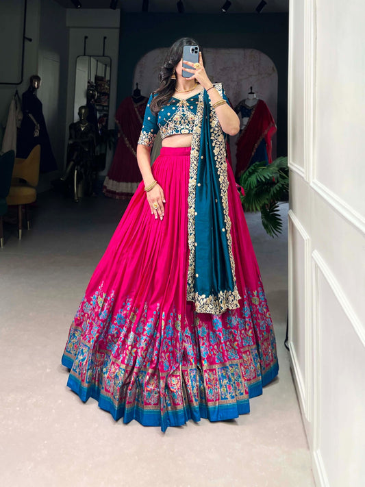 Pink color tussar silk lehenga choli for women