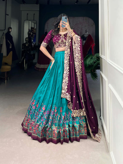 Firozi color vichitra silk lehenga choli for women