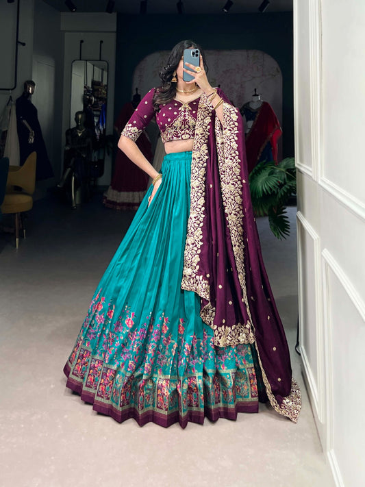 Firozi color vichitra silk lehenga choli for women