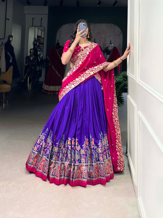 Blue color tussar silk lehenga choli for women