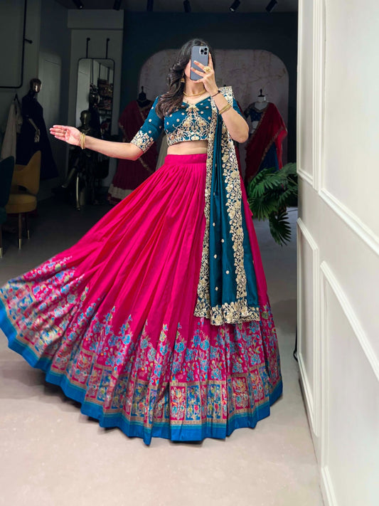 Pink color tussar silk lehenga choli for wedding