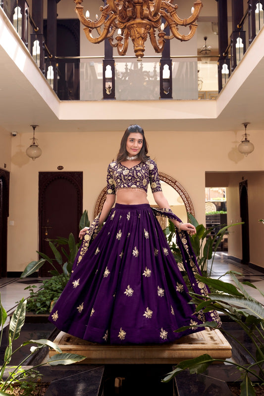 Purple color vichitra silk lehenga choli for women