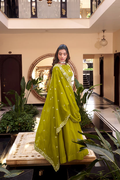 Parrot color georgette lehenga choli for party