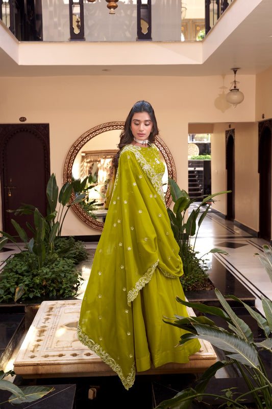 Parrot color georgette lehenga choli for party