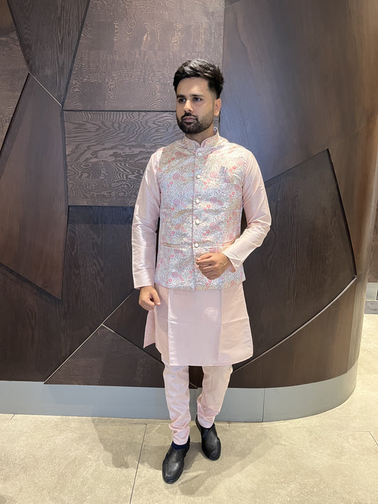 Pink color cotton koti kurta for wedding