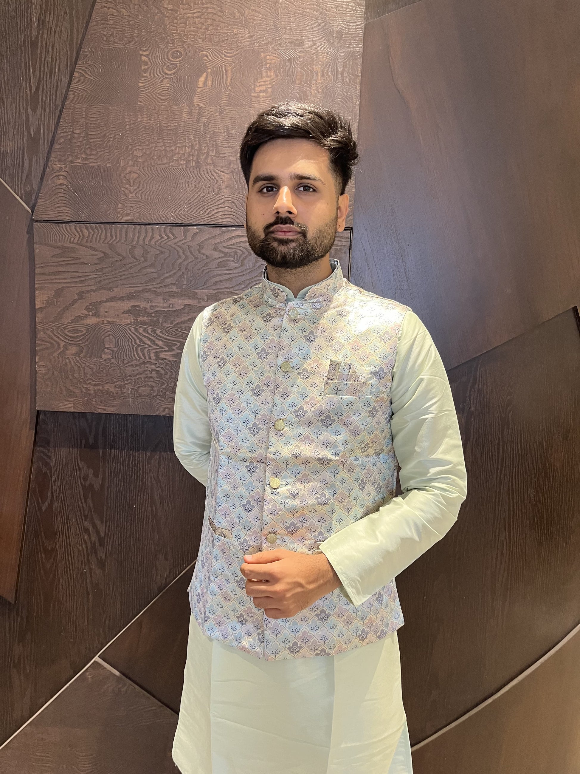 Green color cotton mens kurta with jacket