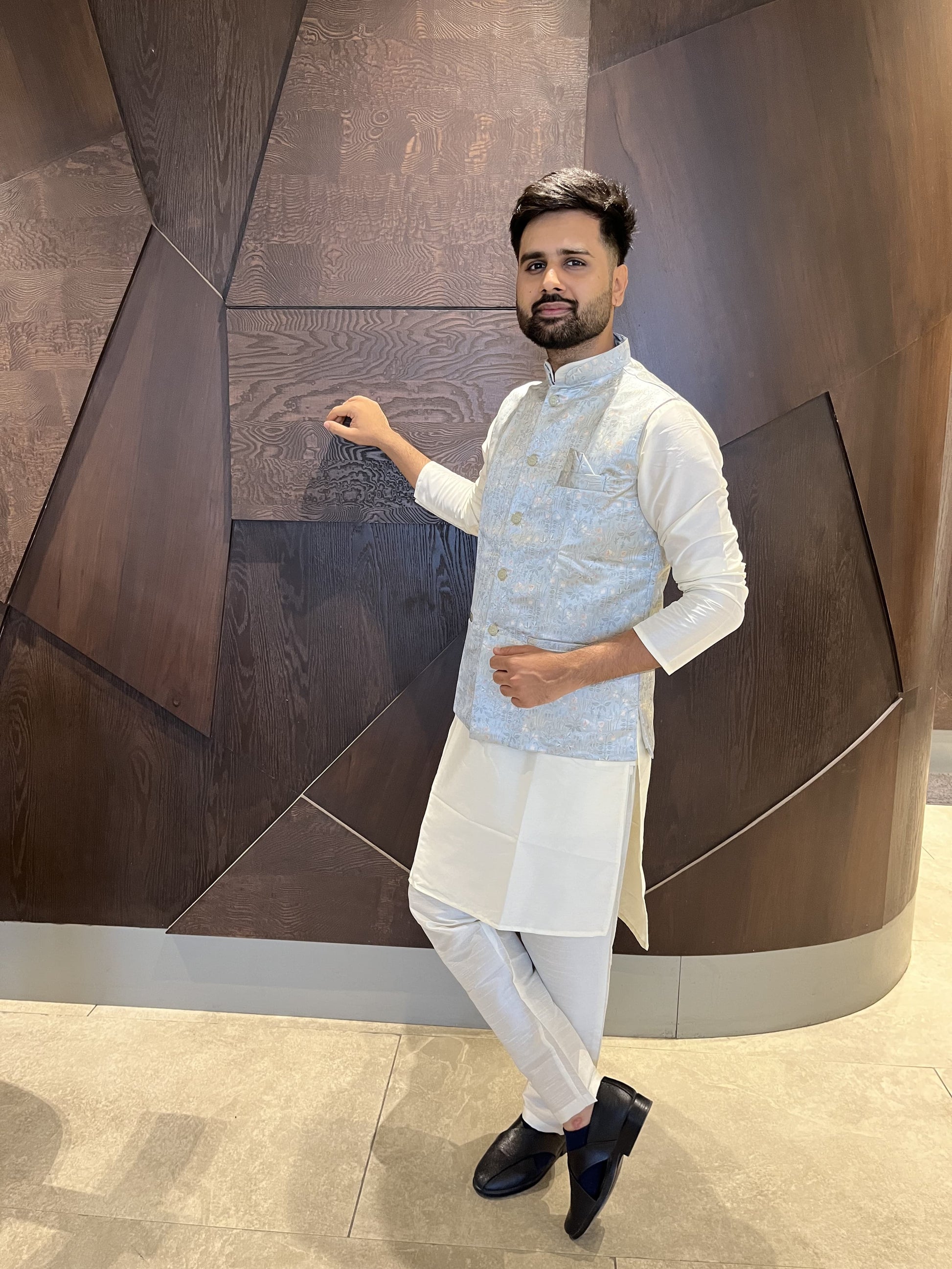 White color cotton kurta pajama with jacket