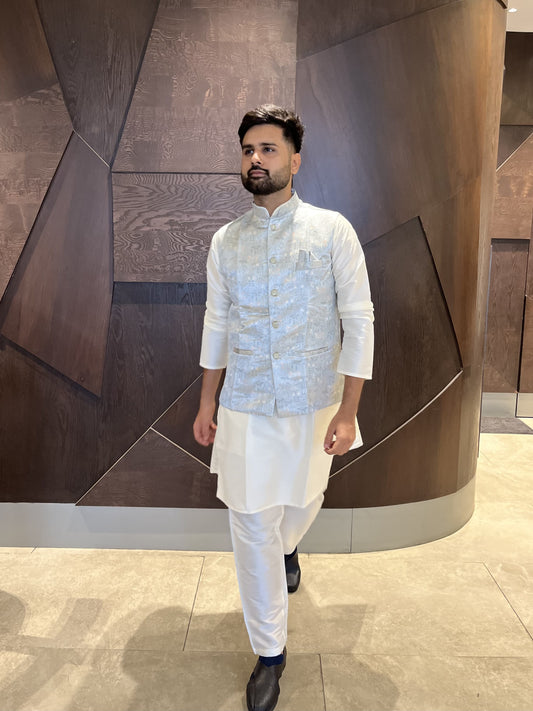 White Kurta Pajama with Jacket punjabi Style
