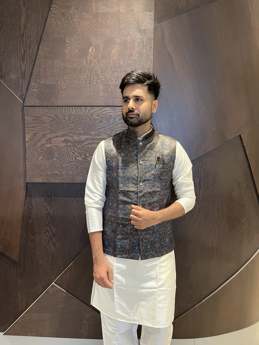 Black Kurta Pajama with Jacket punjabi Style

