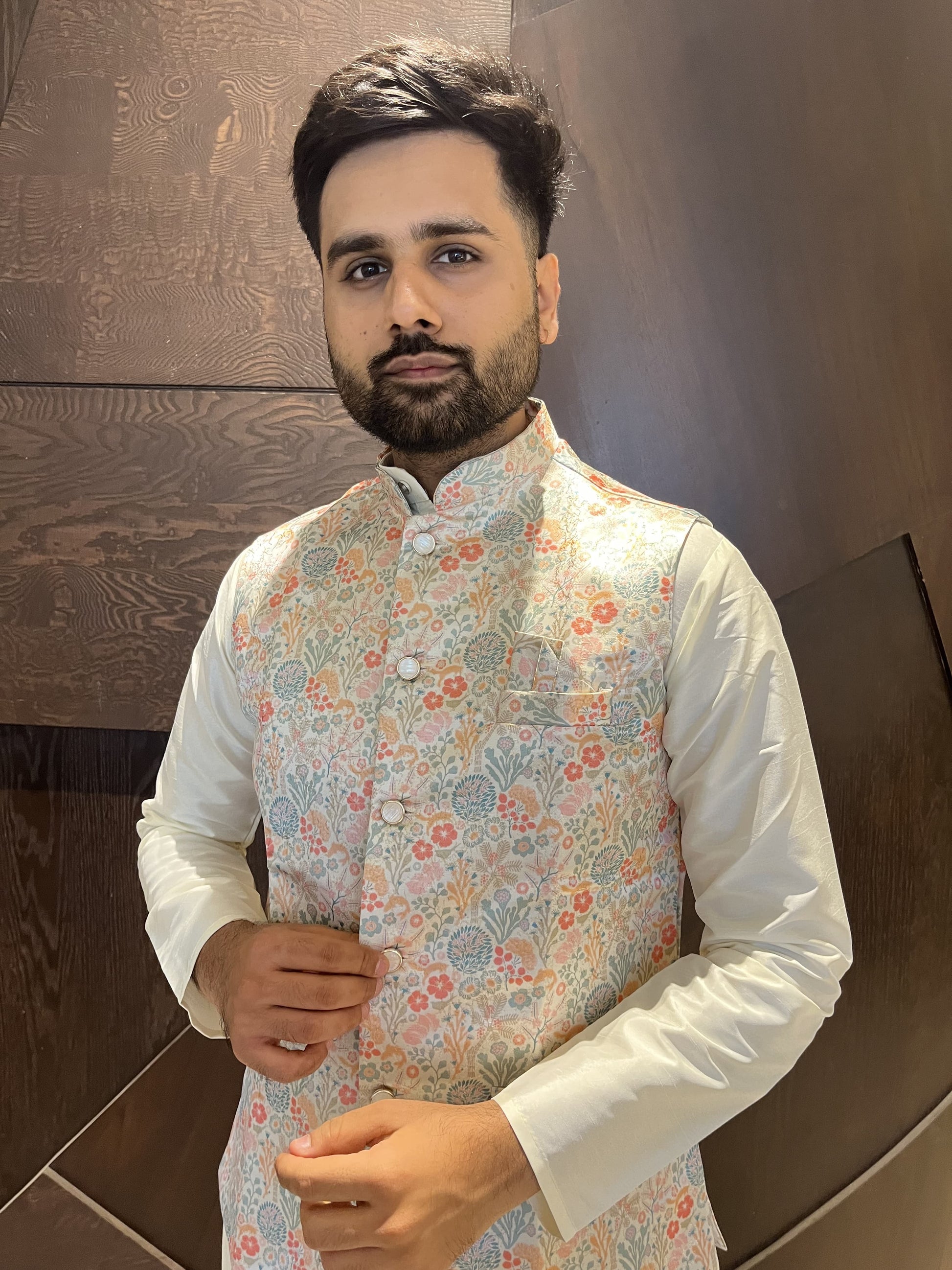 Multi color cotton kurta pajama with jacket men's
