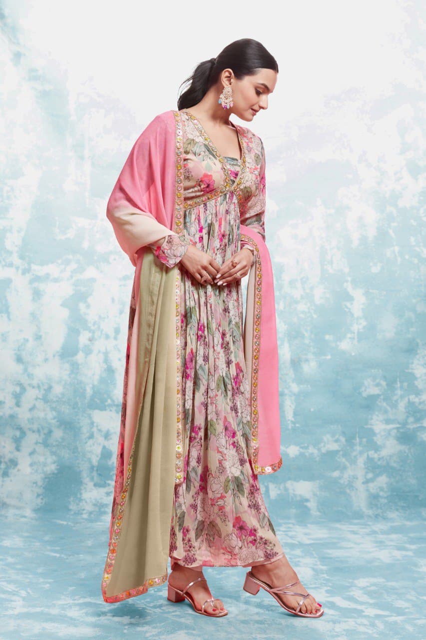 Multi color georgette salwar suit with dupatta