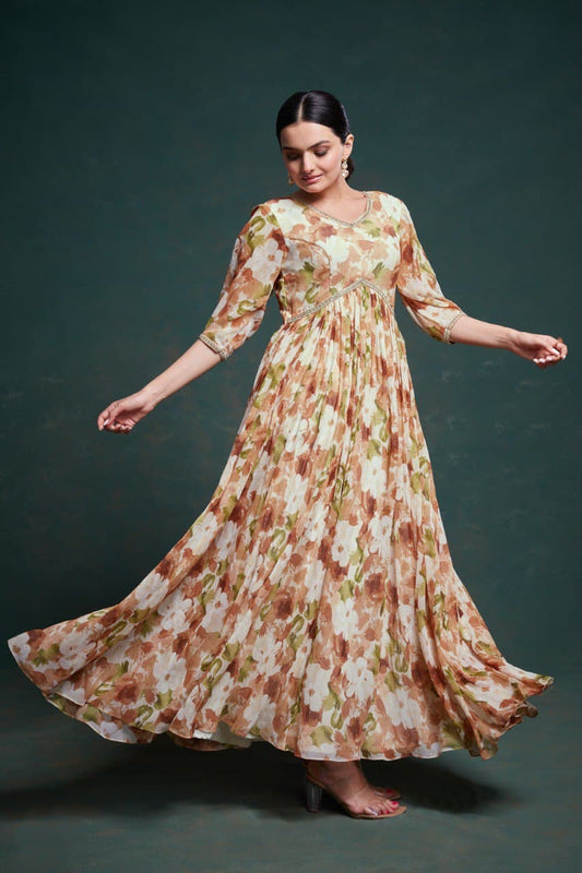 Off white color chiffon gown for women