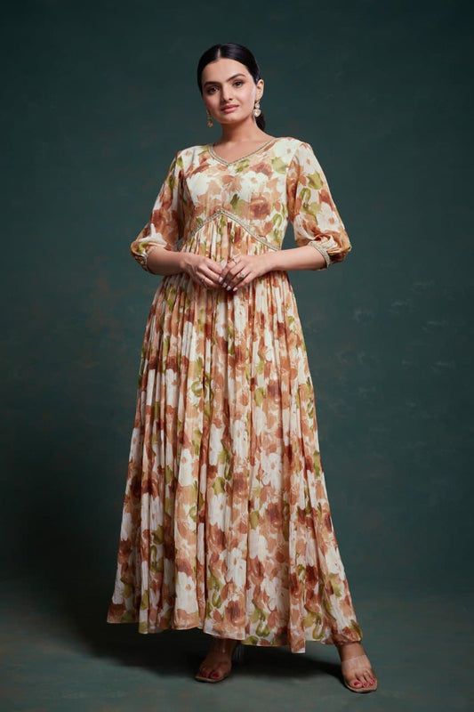 Off white color chiffon gown for party