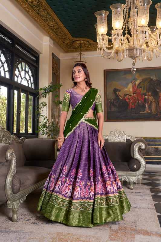 Purple color kanchipuram lehenga choli for women