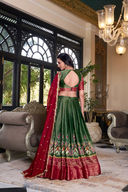 Green color kanchipuram lehenga choli with online shopping