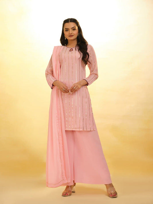 Peach color georgette sharara suit for women