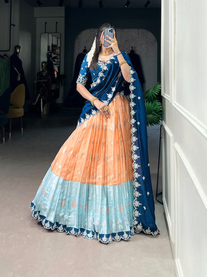 Orange color zari kota lehenga choli for women