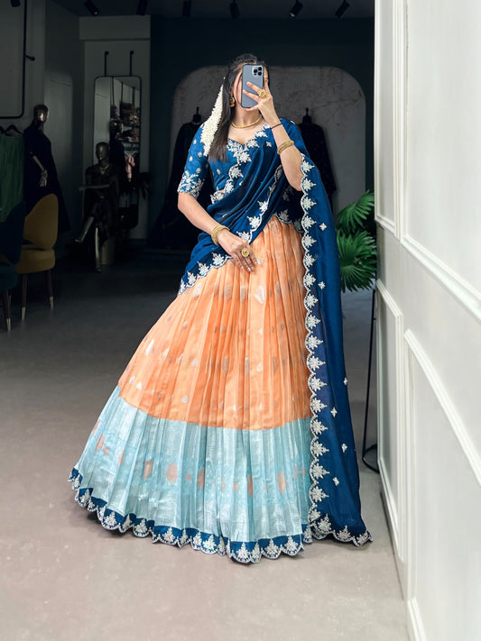 Orange color zari kota lehenga choli for women