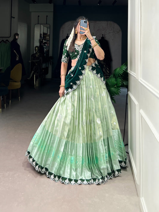 Pista color zari kota lehenga choli for women