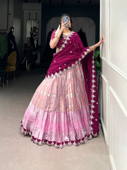Pink color zari kota lehenga choli for women