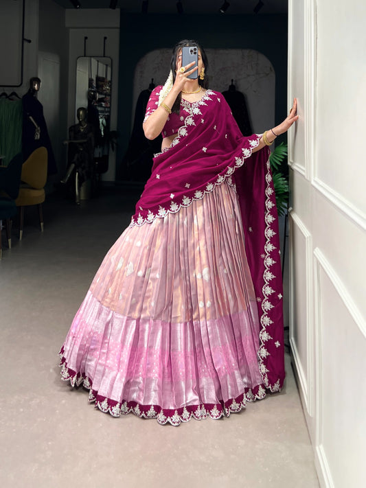 Pink color zari kota lehenga choli for women
