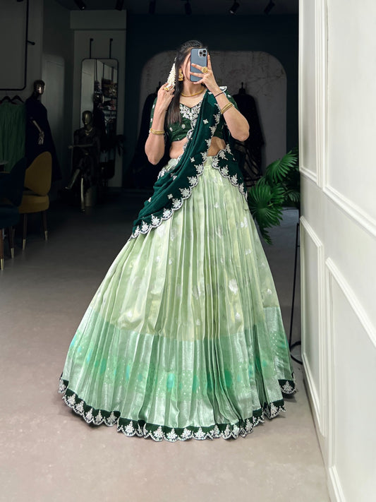Pista color zari kota lehenga choli for wedding