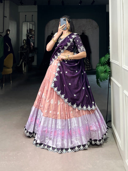 Peach zari kota lehenga choli with dupatta images