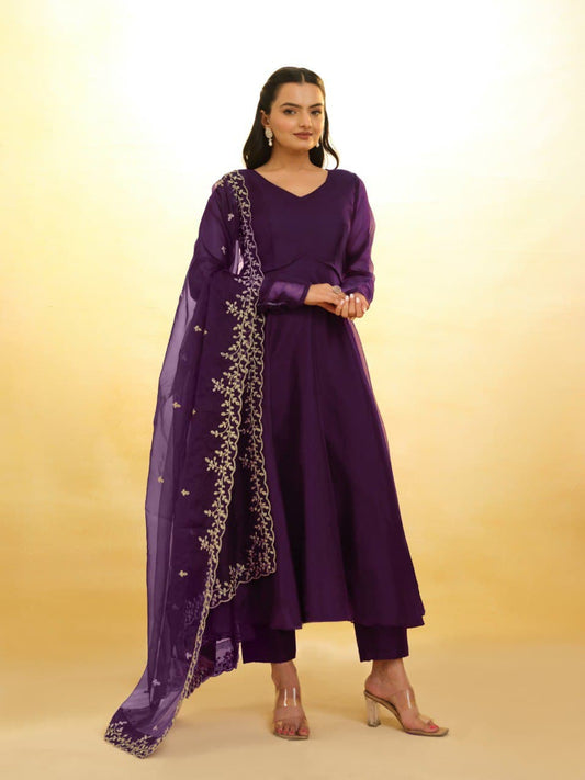 Purple color organza salwar suit 