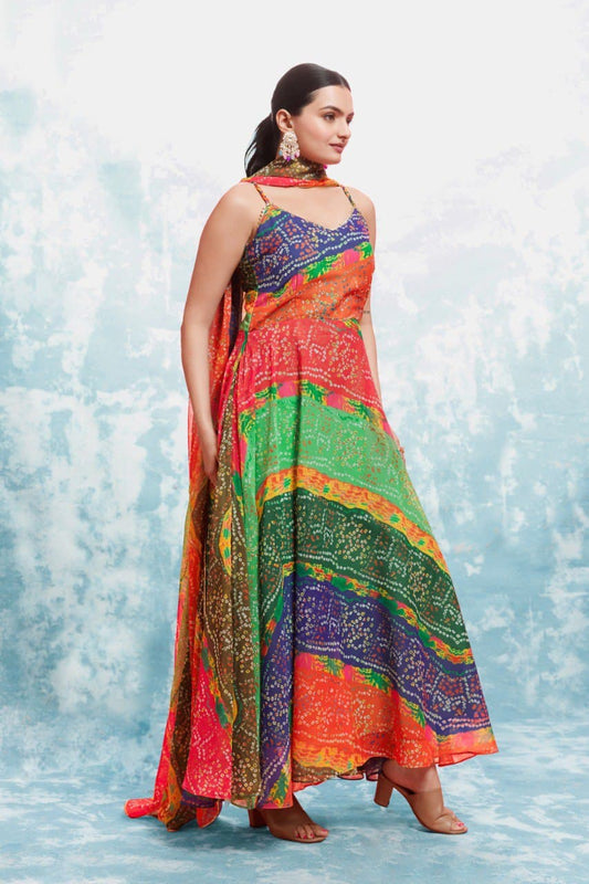 Multi color georgette long gown for women