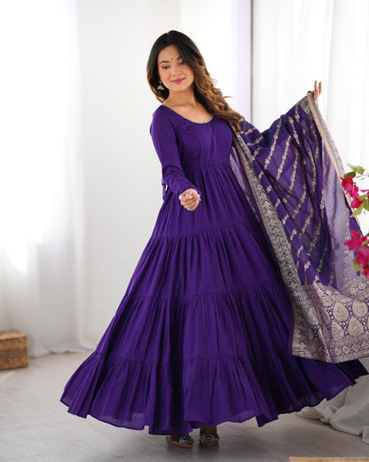 Purple roman silk chanderi gown with dupatta price