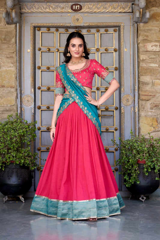 Pink color vichitra silk lehenga choli for women