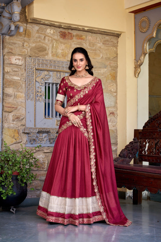 Red color vichitra silk lehenga choli for women