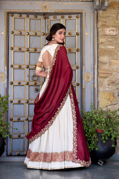 Off white color vichitra silk lehenga choli with dupatta
