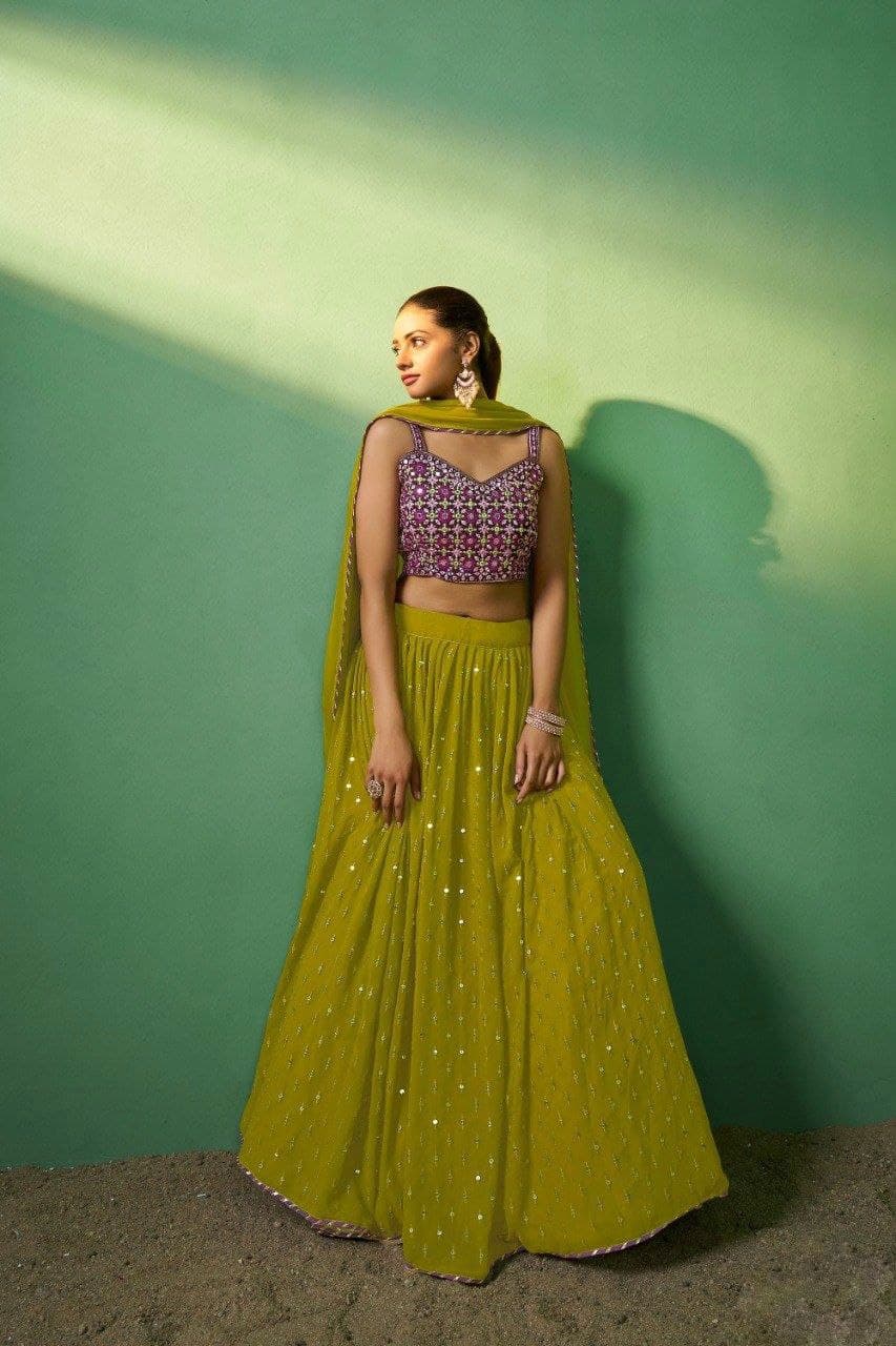 Green color georgette lehenga choli for women