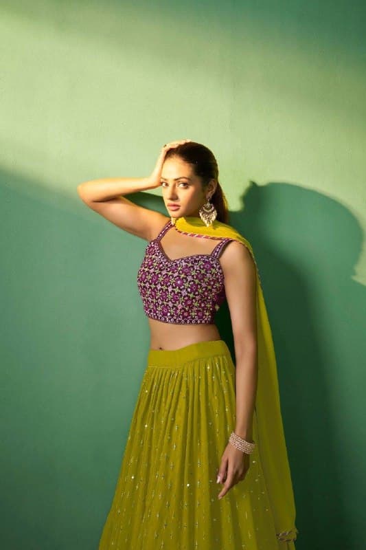 Green color georgette lehenga choli with dupatta online