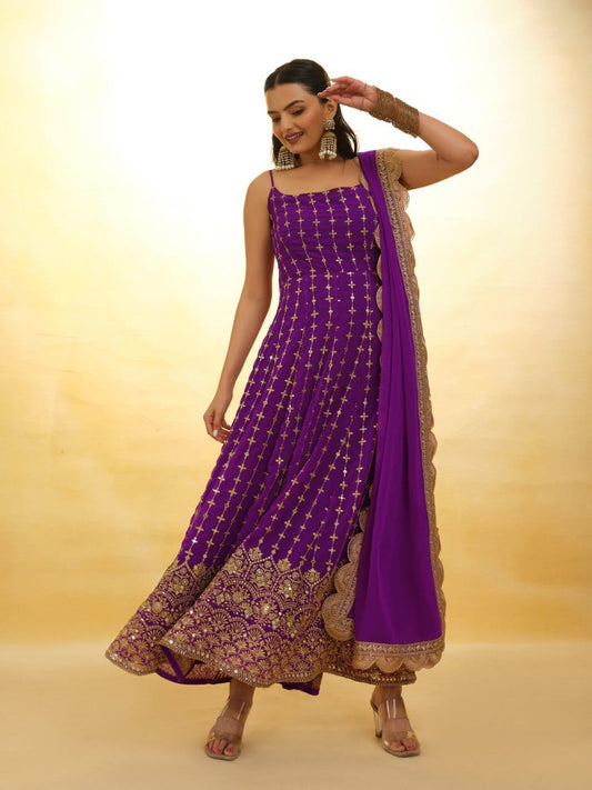 Purple color georgette gown with dupatta