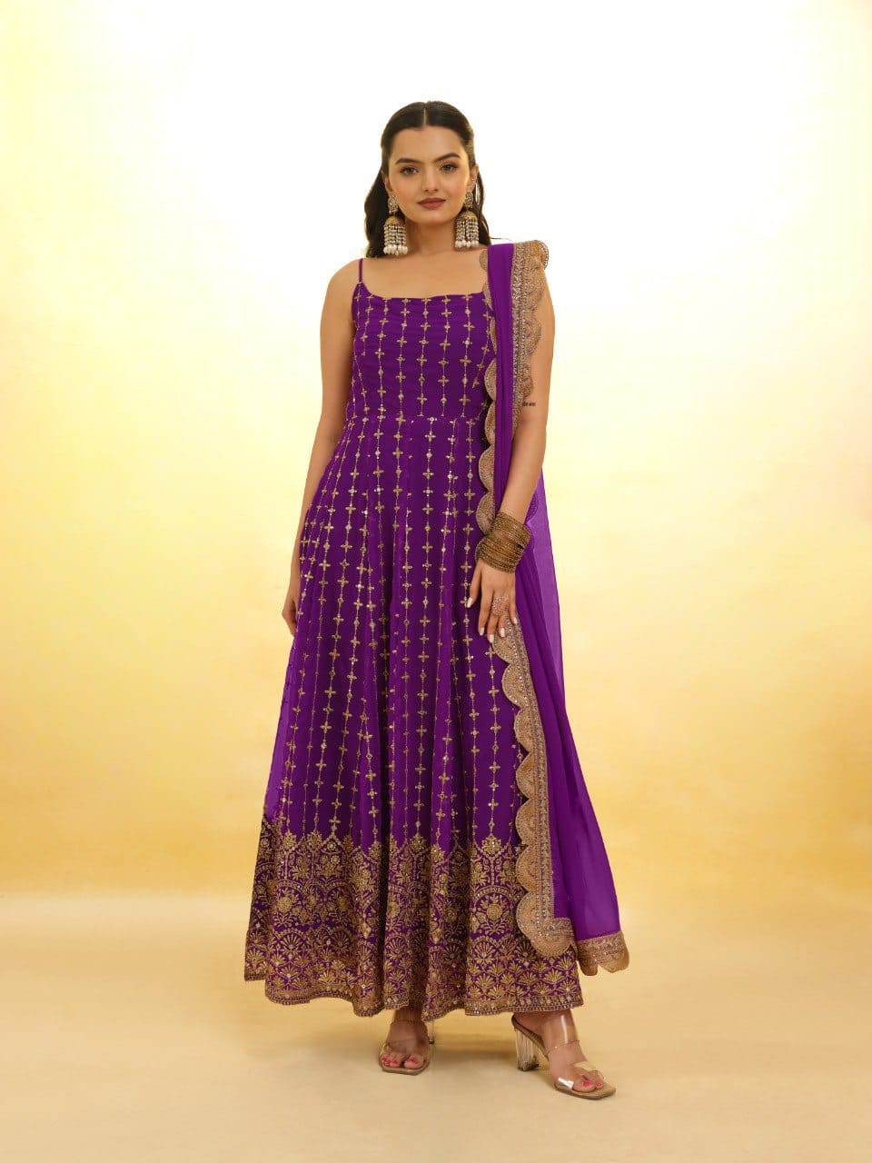 Purple color georgette gown for wedding