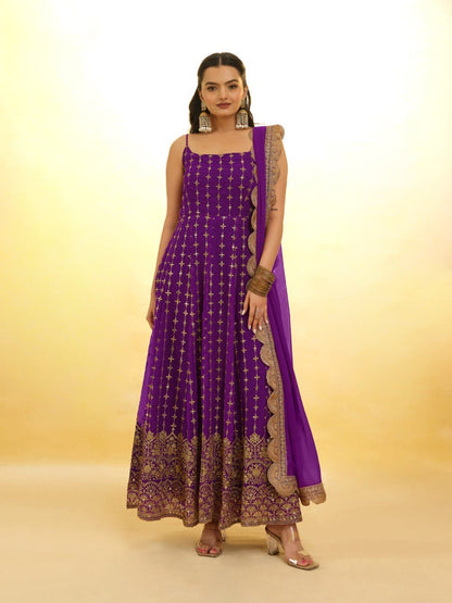 Purple color georgette gown for wedding