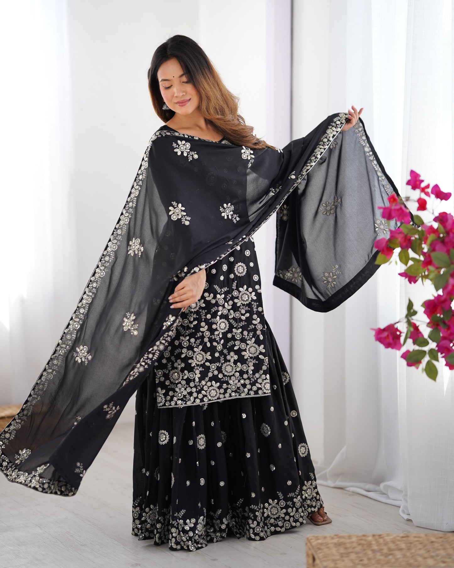 Black color star georgette sharara suit for women