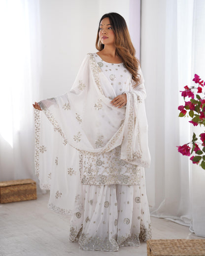 White color star georgette sharara suit for women